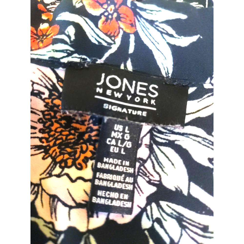 Jones New York Women's Sleeveless Shirt Size Large Black Orange White Floral - Picture 5 of 7